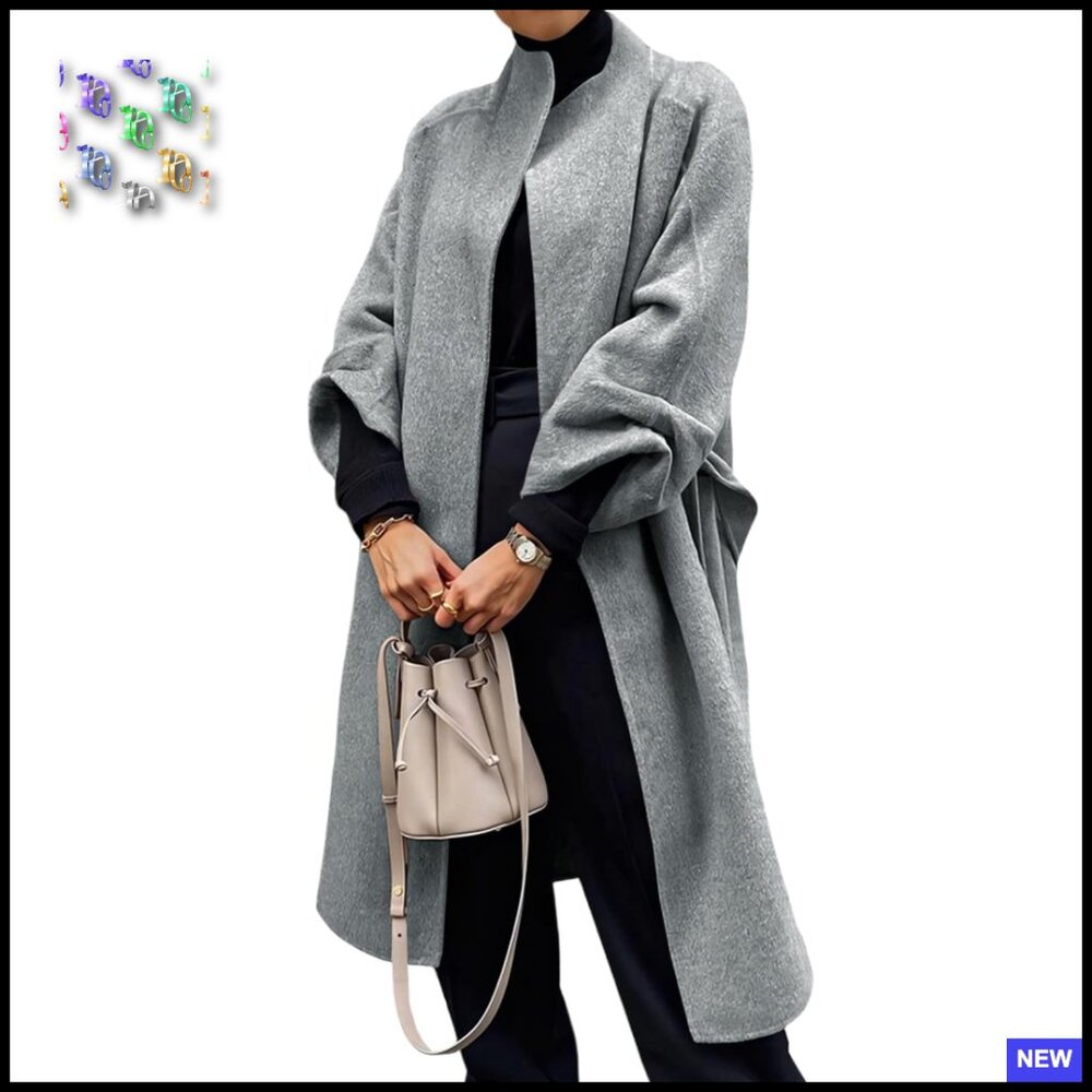 Oversized Wool Blend Pea Coat Wrap Trench Cardigan Overcoat Winter Chic
